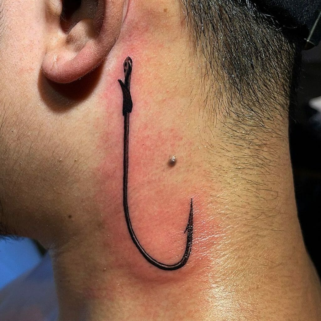 Behind The Ear Fish Hook Tattoos