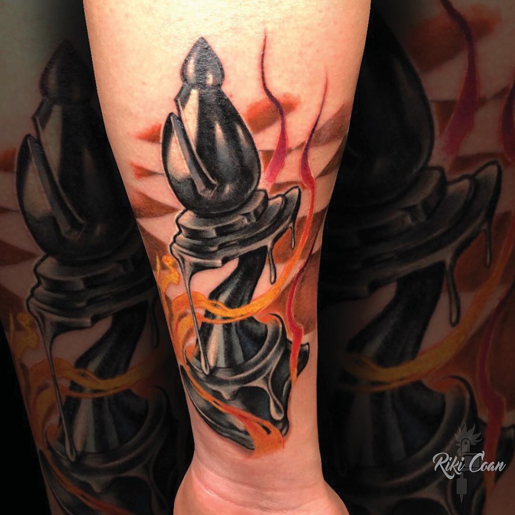 Bishop Tattoo With Flames