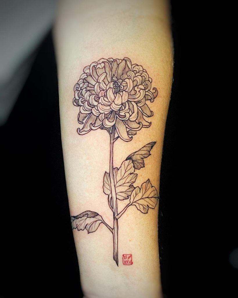 Black And Grey Chrysanthemum Tattoo