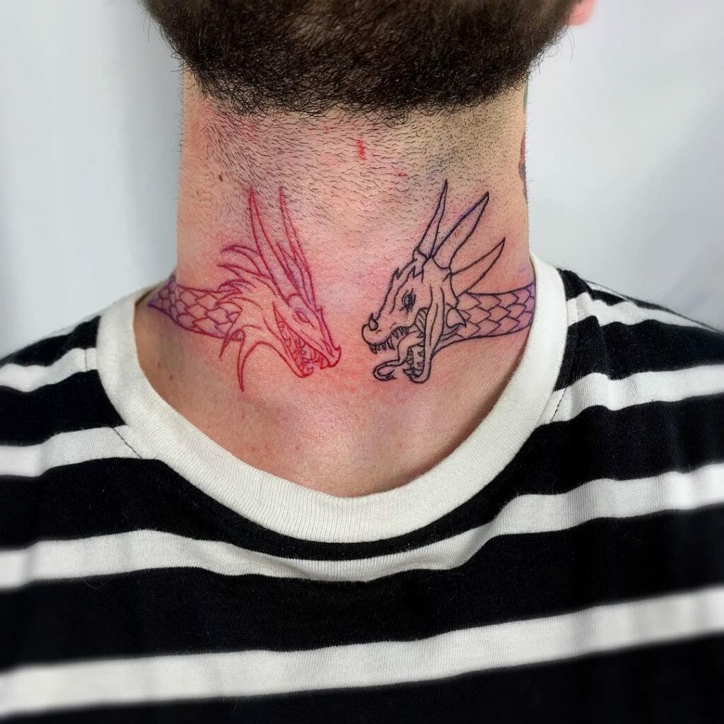Black And Red Dragon Heads Tattoo