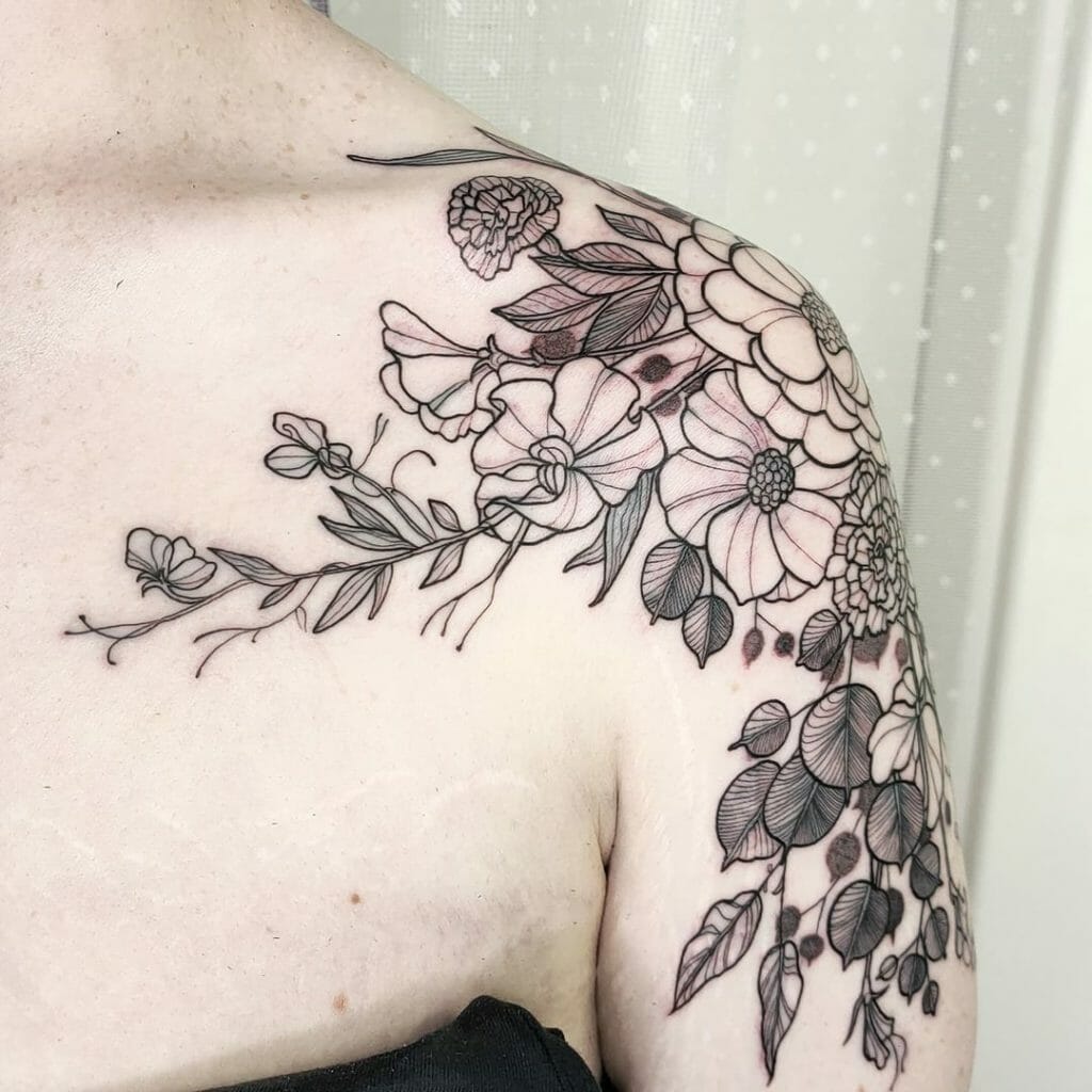 Black Flower Shoulder Tattoo