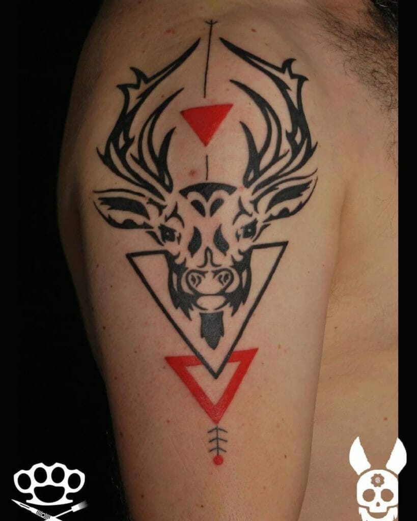 Black Tribal Tattoos Of Deer Skull
