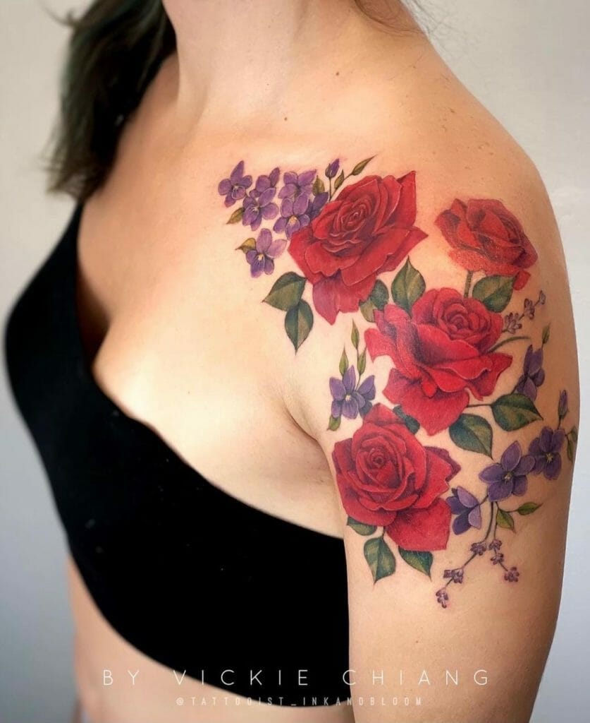 Bright And Vibrant Flower Shoulder Tattoo