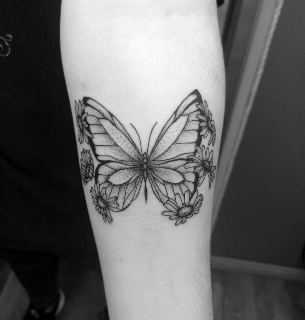 Butterfly And Daisy Tattoo For Nature Lovers