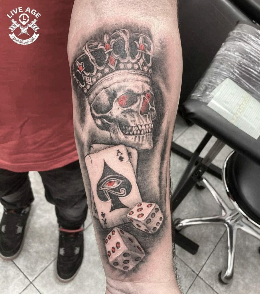 Casino Themed Skull Dice Tattoo Design For The People Who Love To Take Gambles