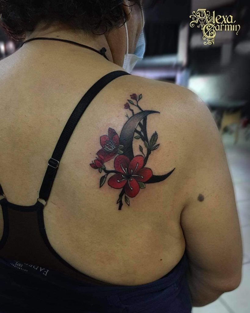 Cherry Blossom Crescent Tattoo