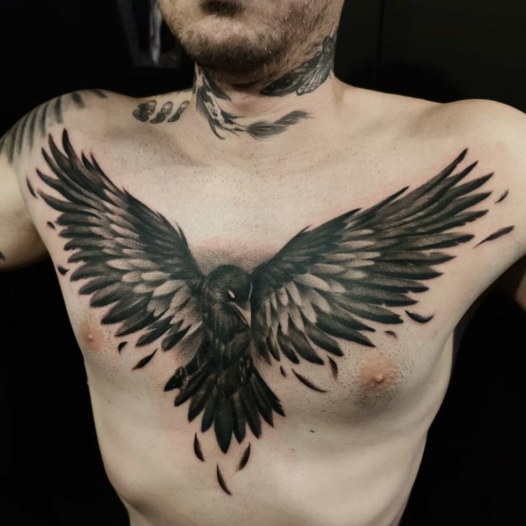Chest Black Bird Tattoo