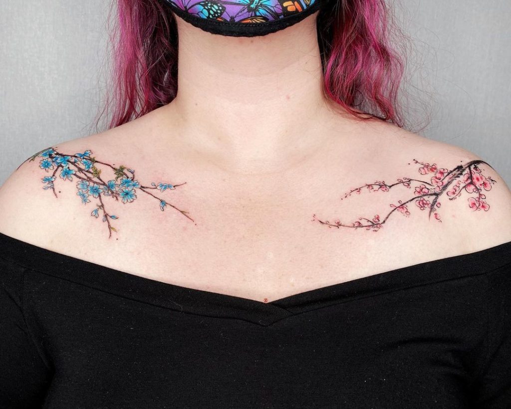 Clavicle Tattoo With Florals
