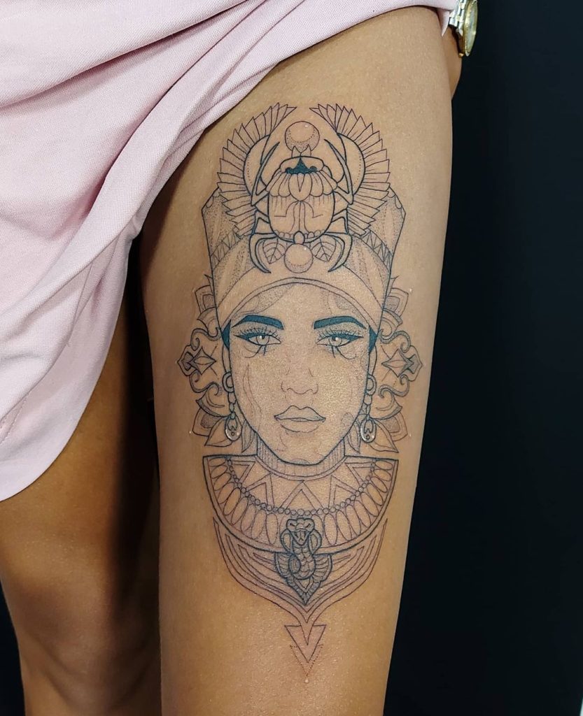 Cleopatra Linework Tattoo