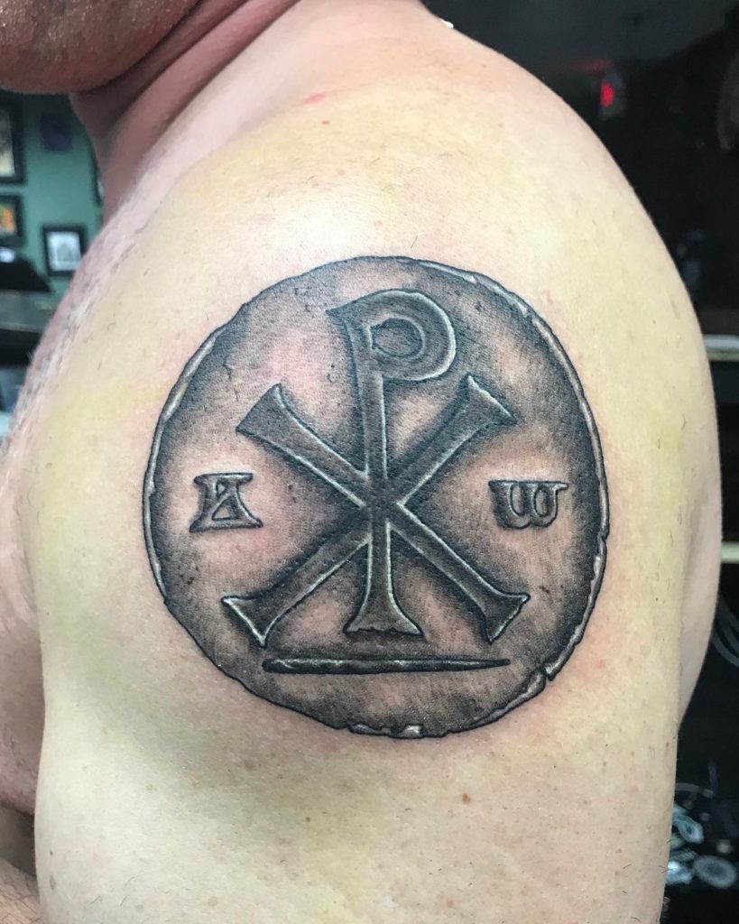 Coin Tattoo With The Chi Rho Symbol