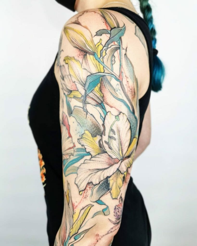 Coloured Flower Sleeve Tattoo