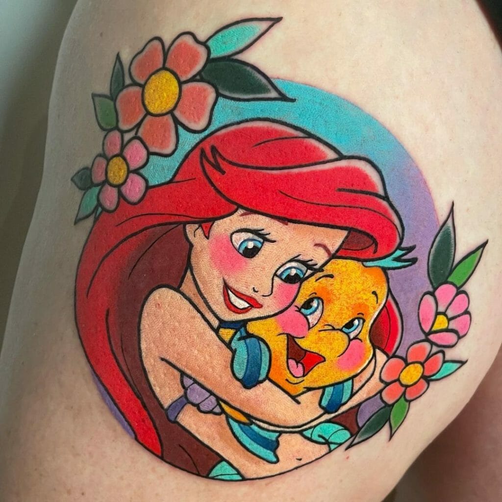 Colourful Ariel Tattoo Design For Fans Of The Little Mermaid