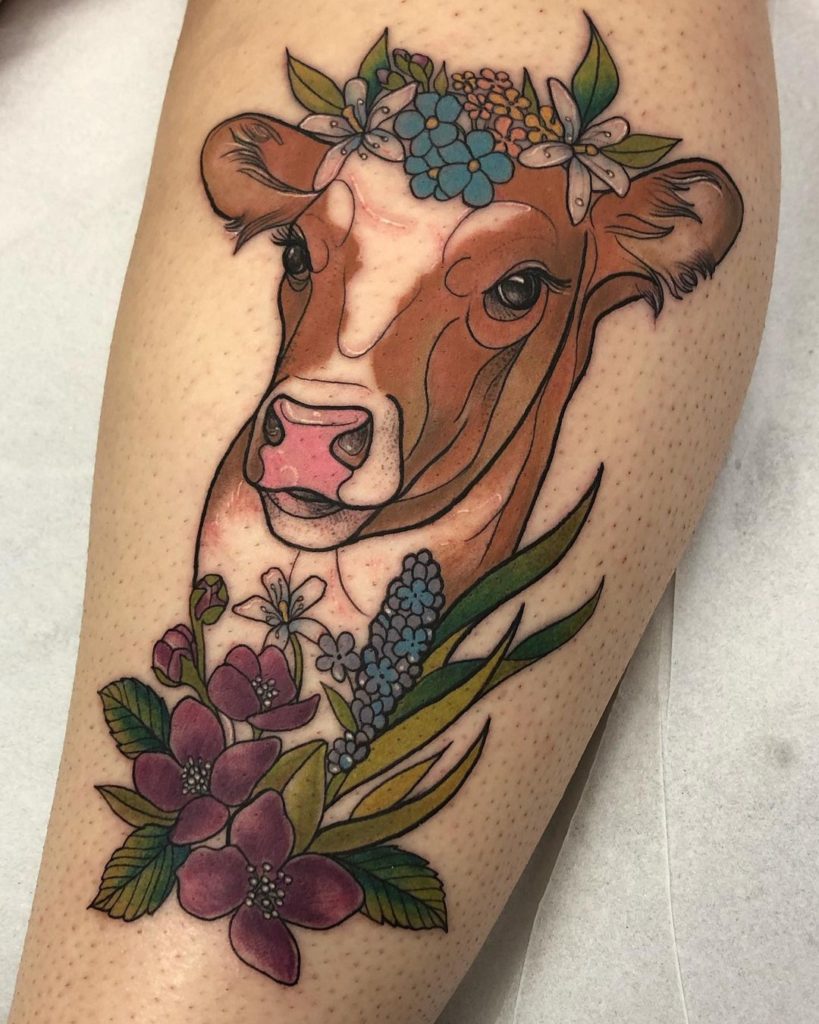 Colourful Cow Tattoo Designs