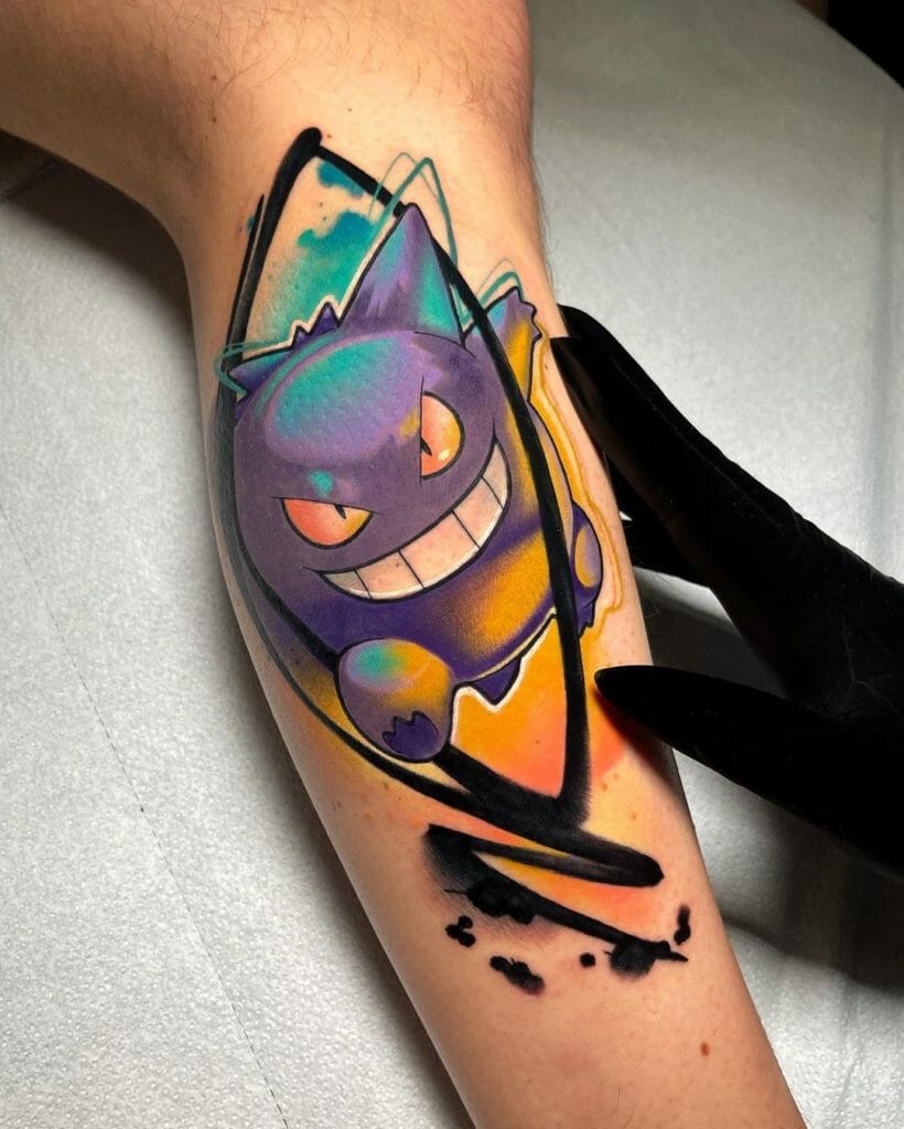Colourful Ghostly Gengar Tattoo Ideas