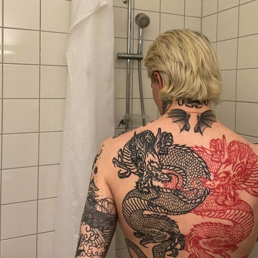 Cool Dragon Back Tattoo For Men
