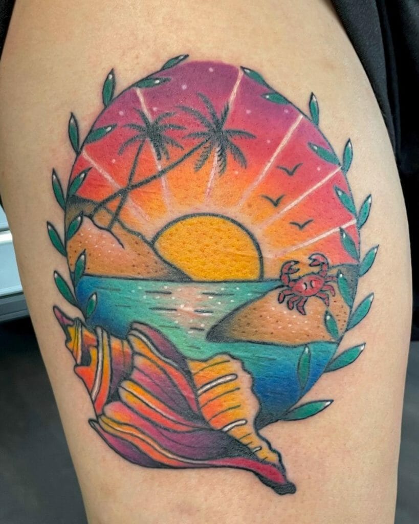 Crab Sunset Tattoo Design For The Carefree Personalities