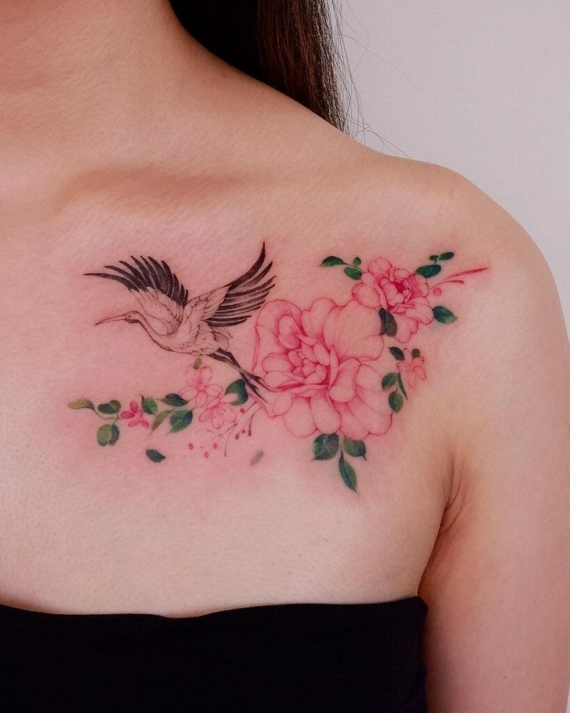 Crane with Flower Tattoo