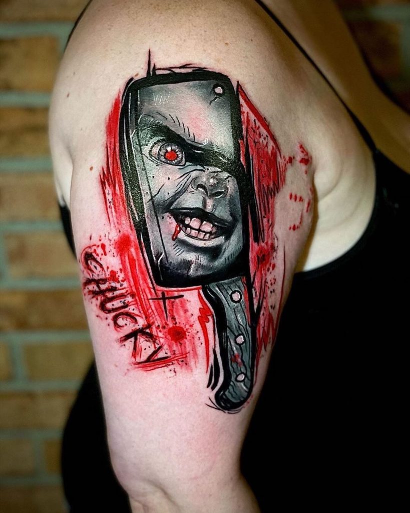 Creepy Butcher Knife And Chucky Tattoo