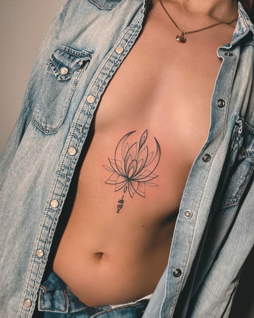 Crescent Moon with Flower Tattoo