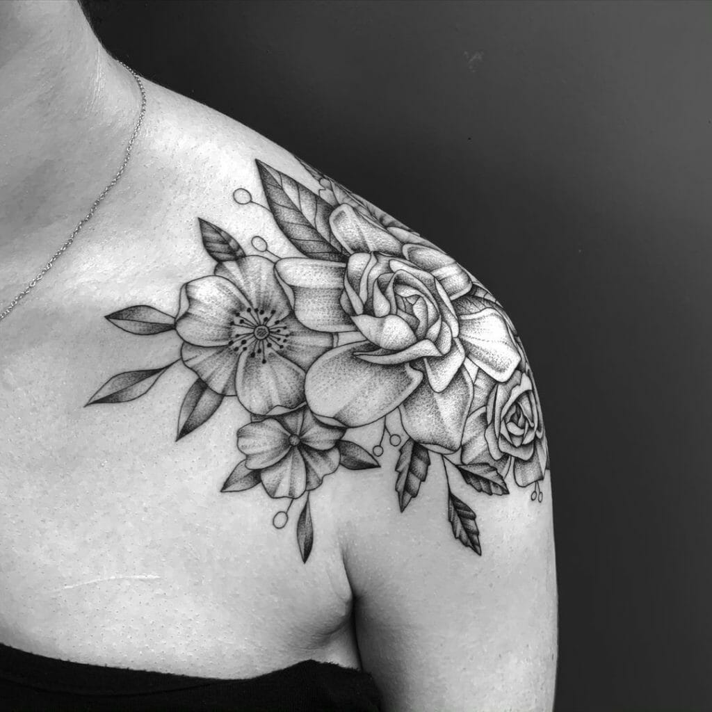 Crisp Floral Gardenia Tattoo With Dot Shading