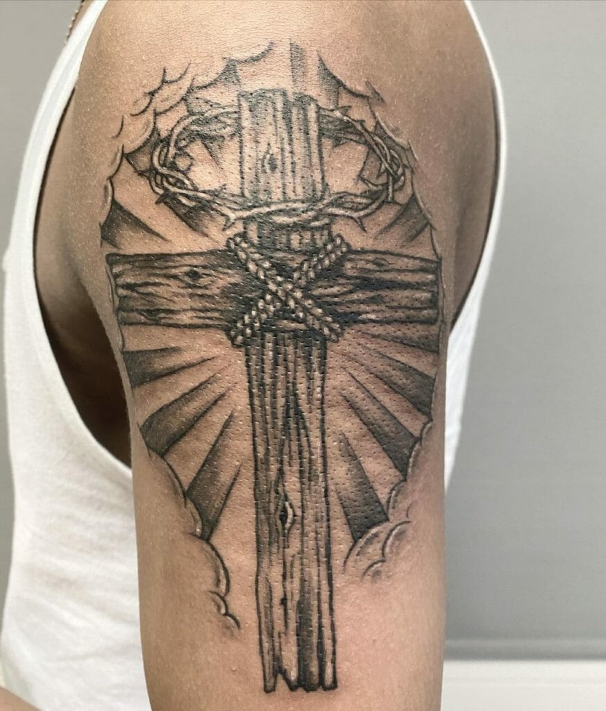 Cross Tattoo With Crown Of Thorns