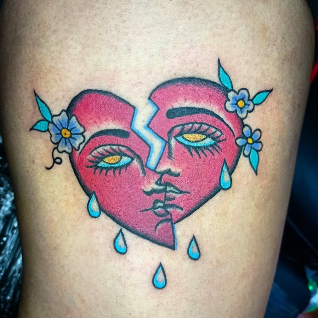 Crying Heart Tattoo Designs With Floral Motif