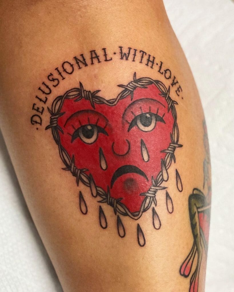 Crying Heart Tattoo Ideas With A Sad Phrase