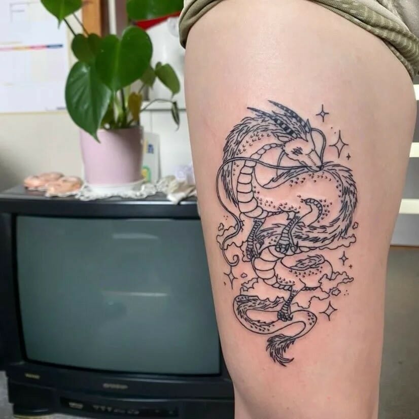 Cute Dragon Thigh Tattoo