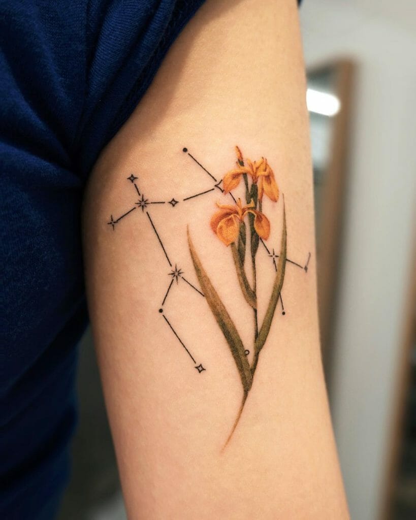 Cute Floral Gemini Constellation Tattoo Idea For Men And Women