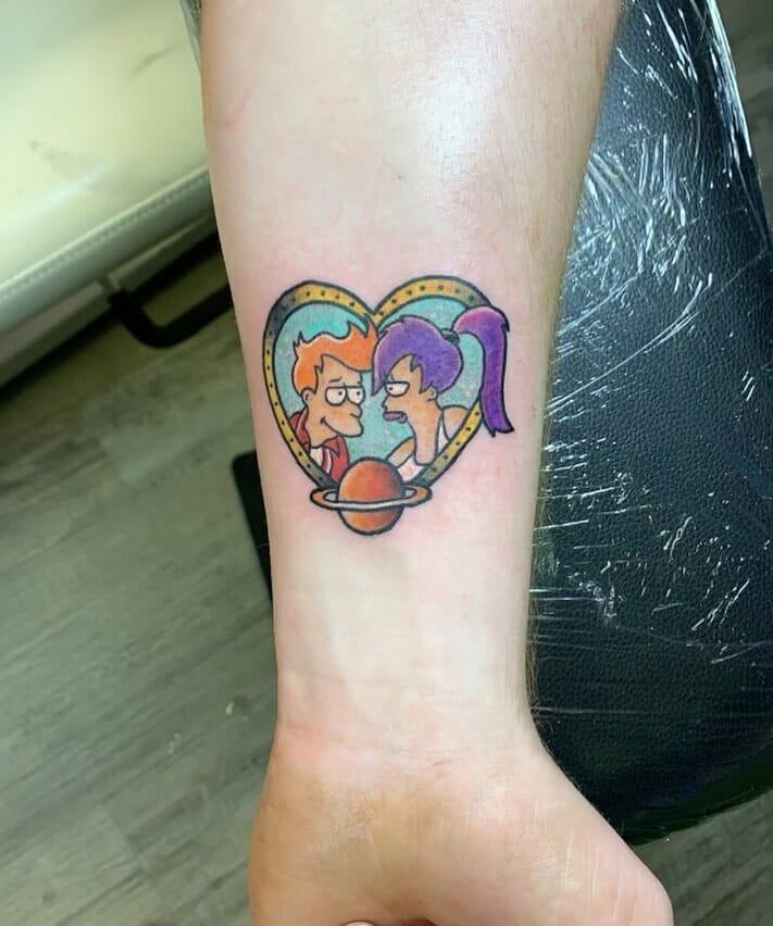 Cute Leela And Fry Couple Tattoos