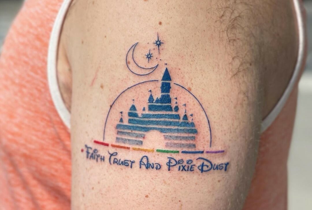 8. Small Disney castle tattoo with watercolor - wide 6