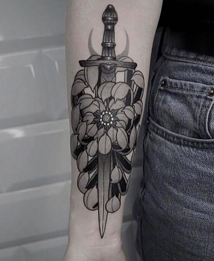 Dagger Chrysanthemum Tattoo