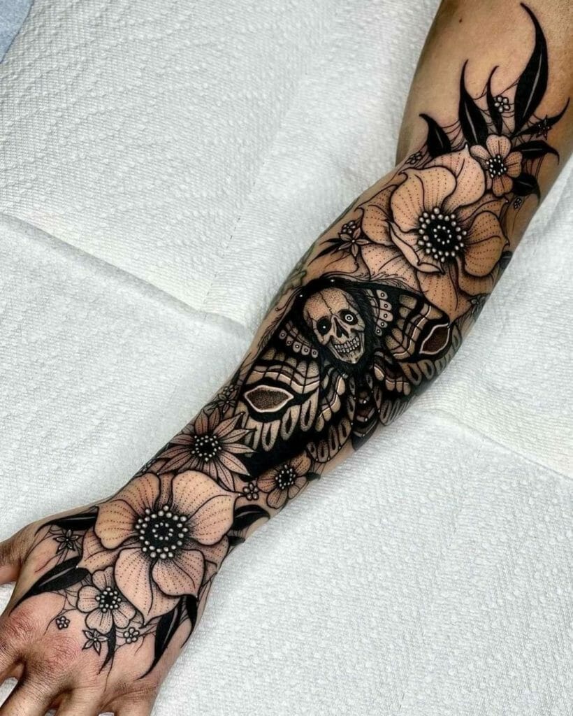 Dark Flower Tattoo Moth Ideas
