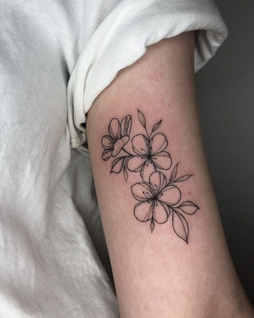 Dark Outline Cherry Blossom Tattoo