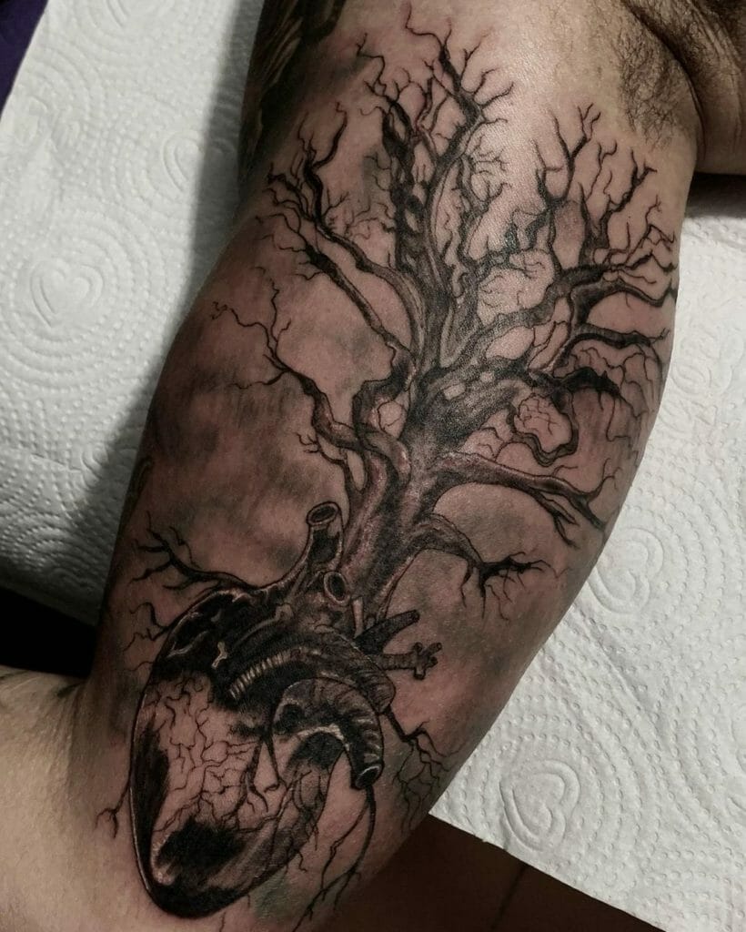 Dead Tree And Heart Tattoos