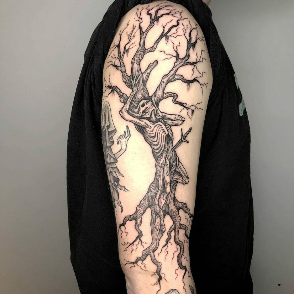 Dead Tree And Skeleton Tattoos
