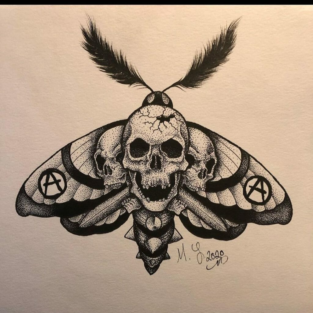Death Head Moth Tattoo With Aggressive Skull Ideas