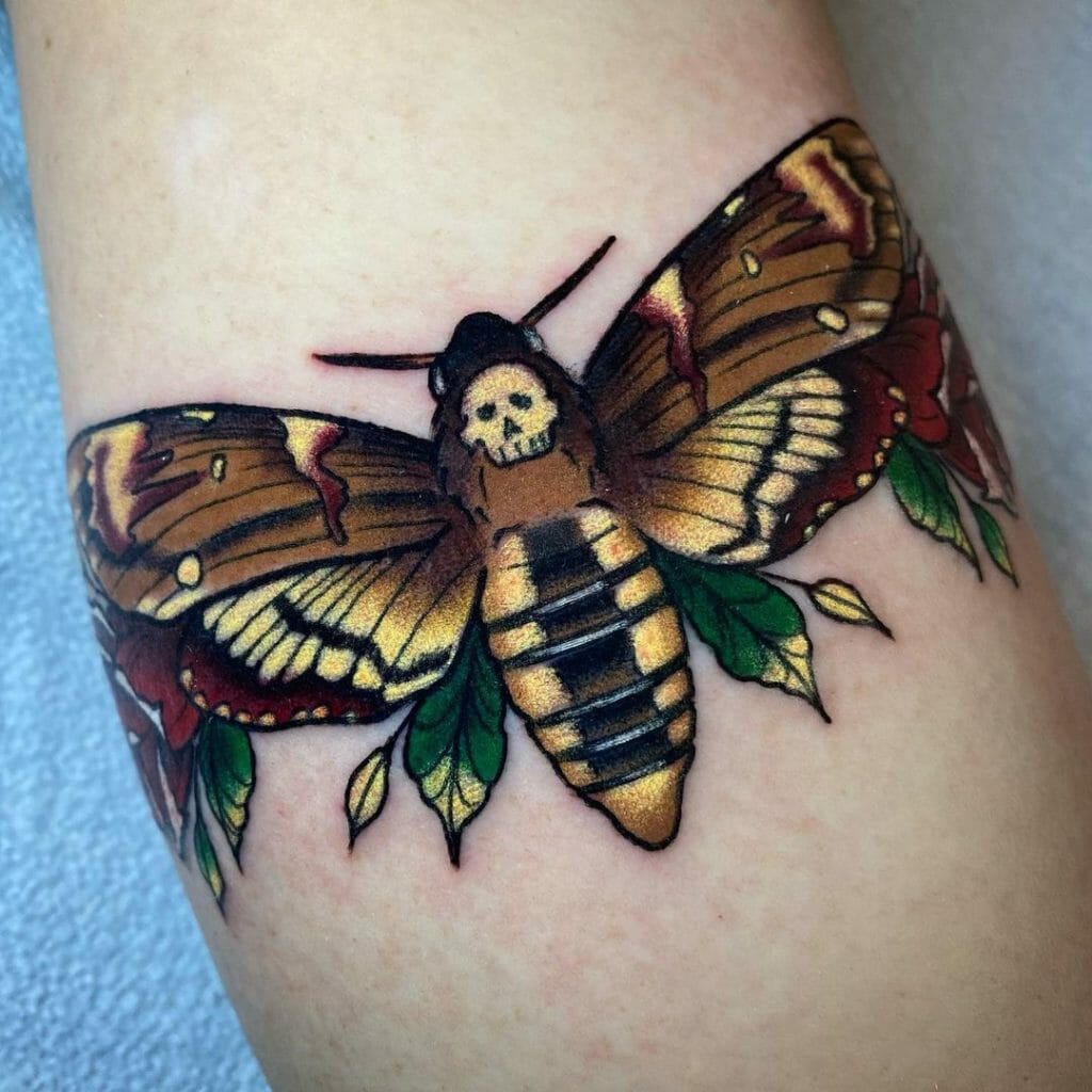 Death Head Moth Tattoo With Vibrant Colours