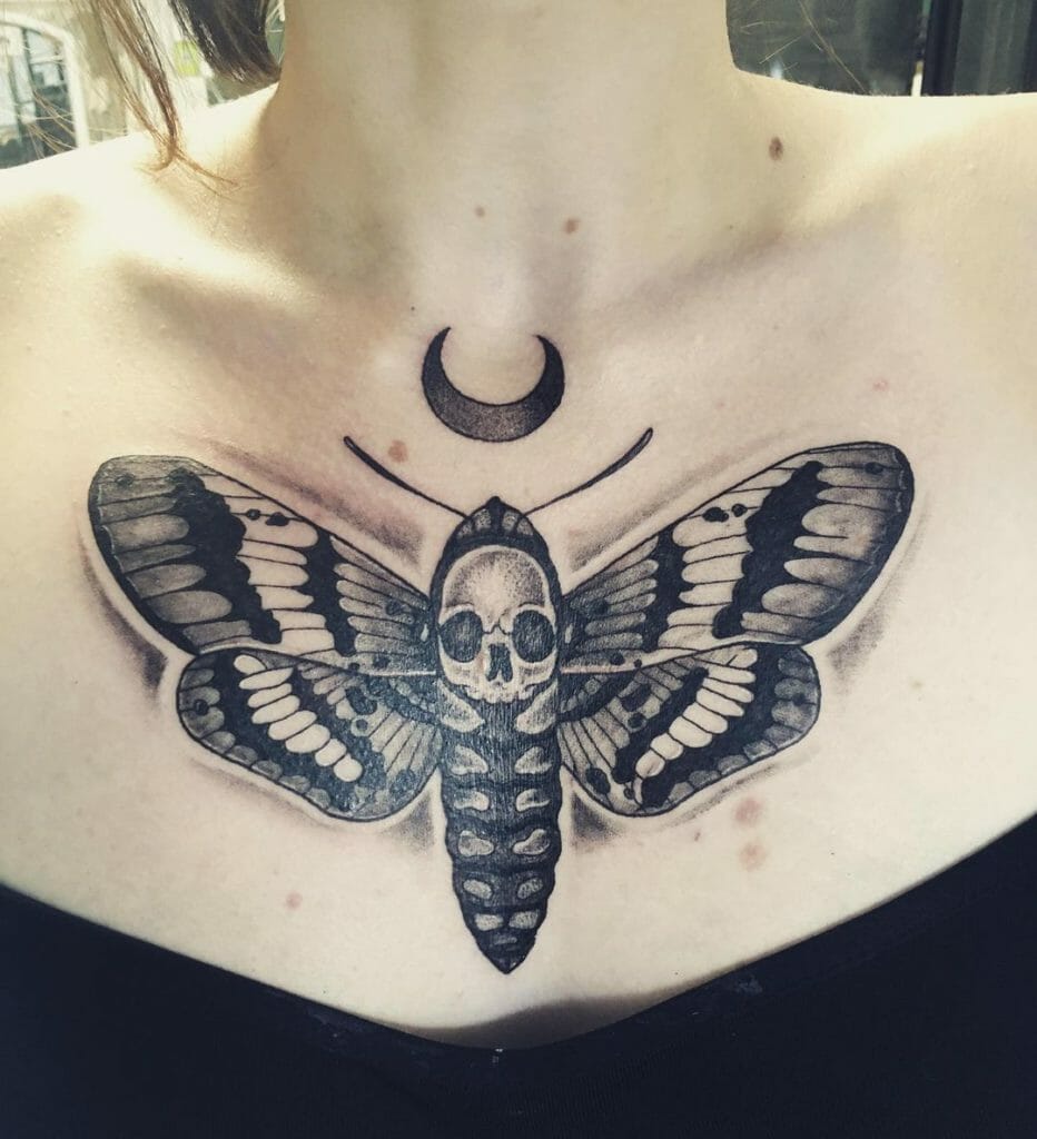 Death Moth With A Crescent Moon Tattoo