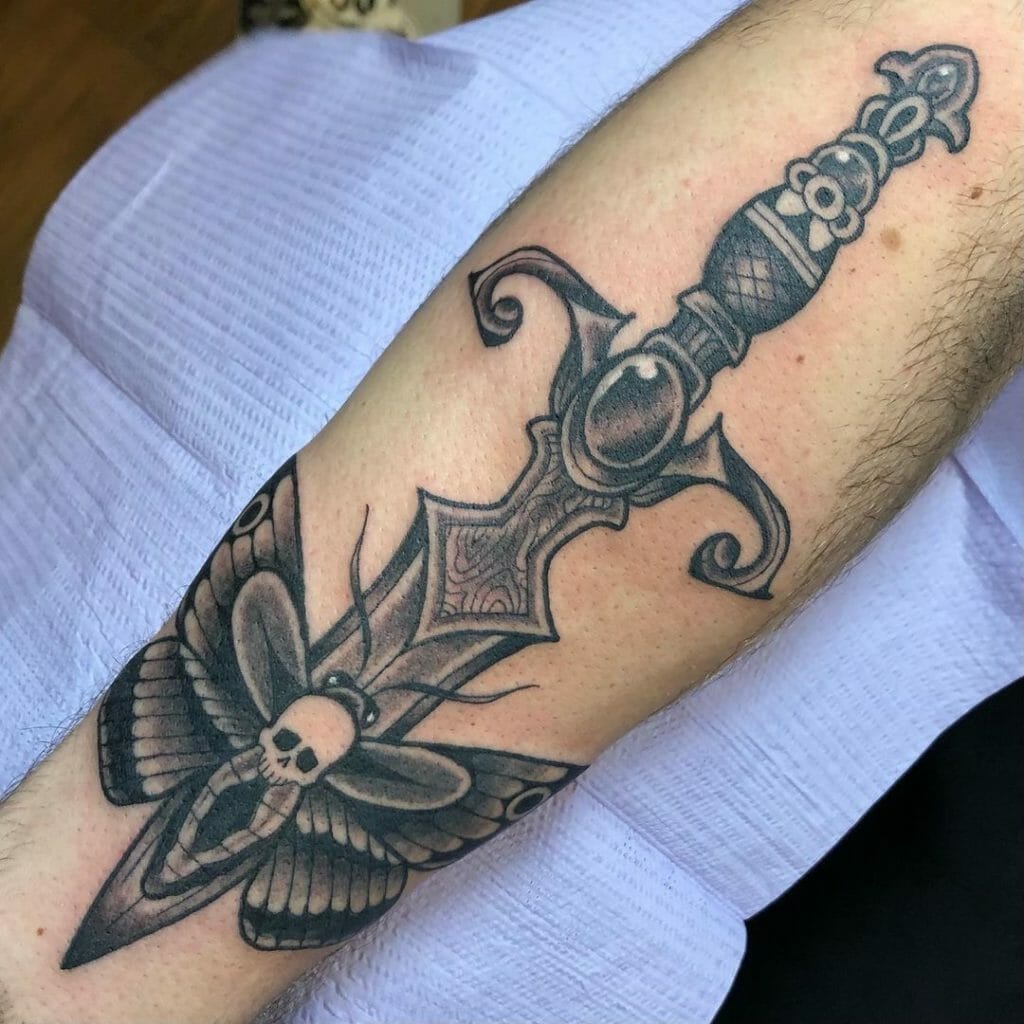 Death's Head Moth With A Dagger Tattoo