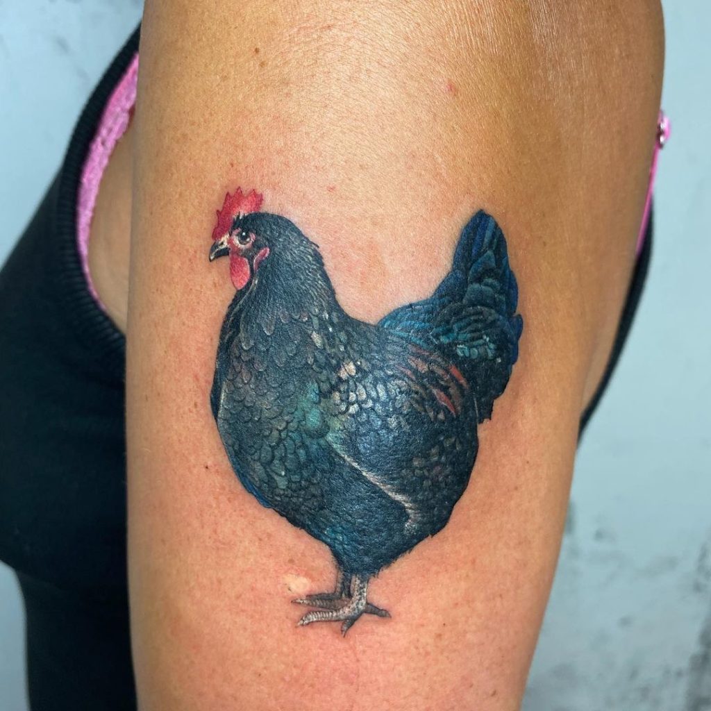 Detailed Black Chicken Tattoo