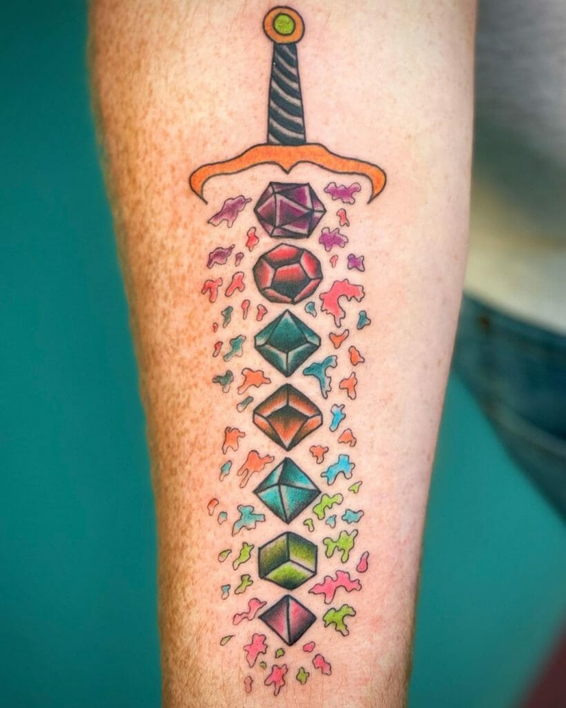 Dice Sword Tattoo Design For Fans Of Dungeons And Dragons