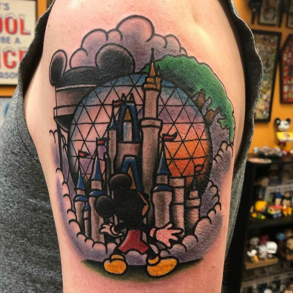 Disney Castle Tattoo Design With Mickey Mouse