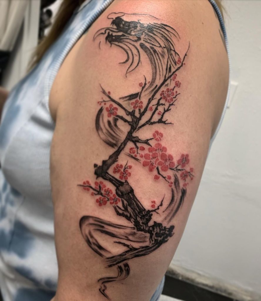 Dragon And Cherry Blossom Tattoo