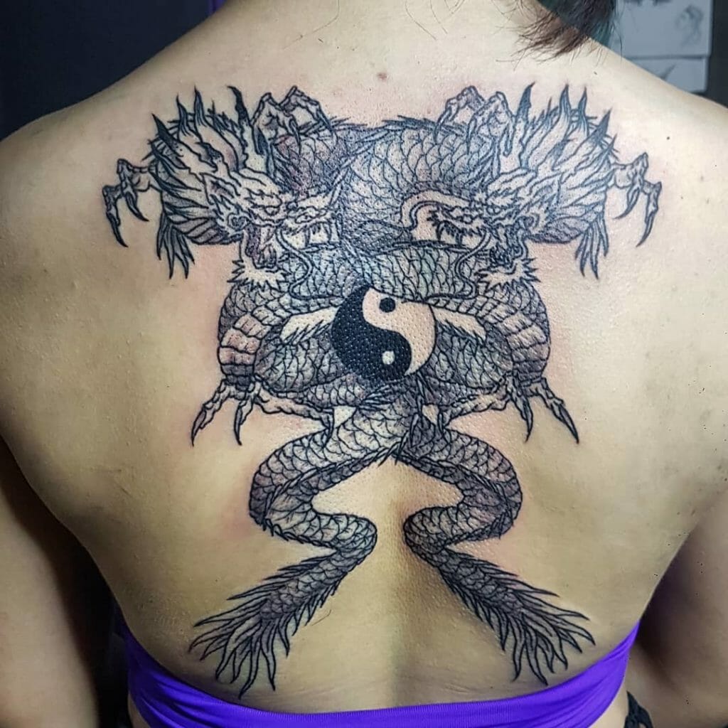Dragon Tattoo Designs Surrounding Yin Yang For Men