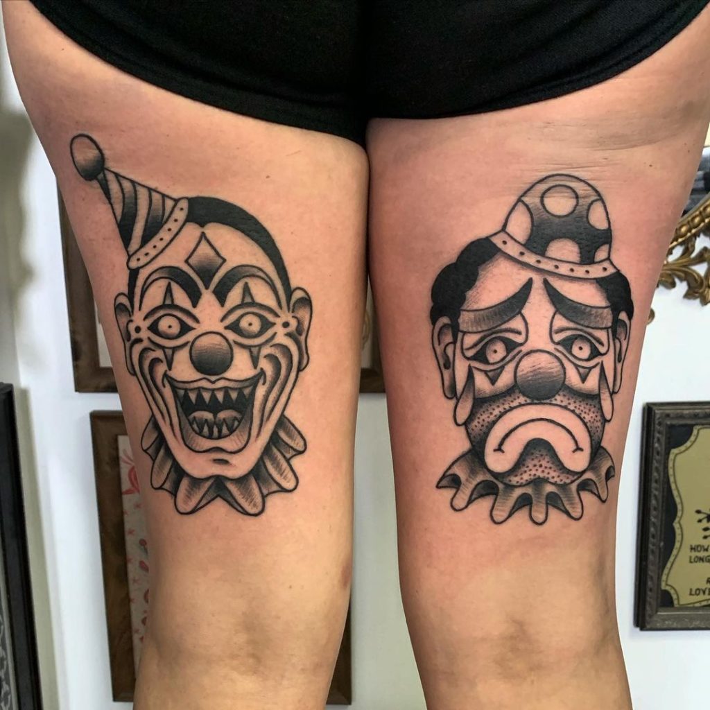 Dual Personality Clowns Joker Tattoos