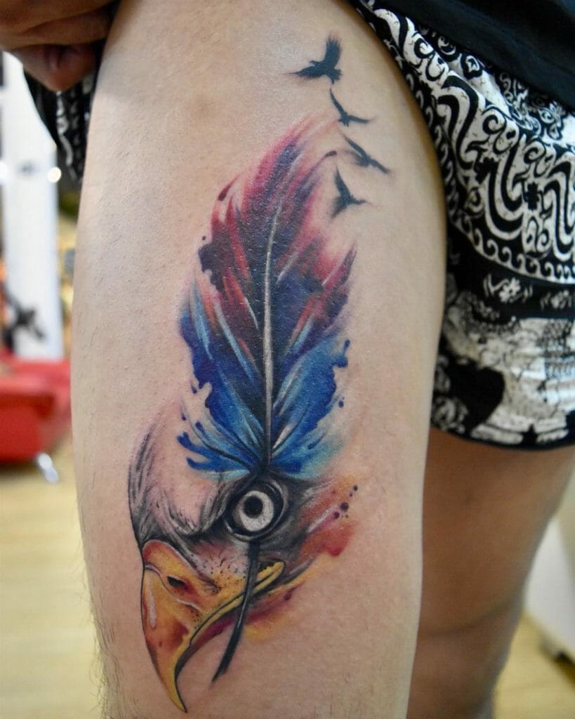 Eagle Eye And Feather Tattoo