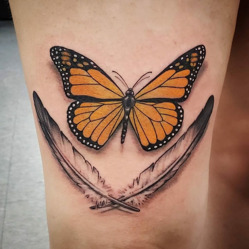 Eagle Feather And Butterfly Tattoo