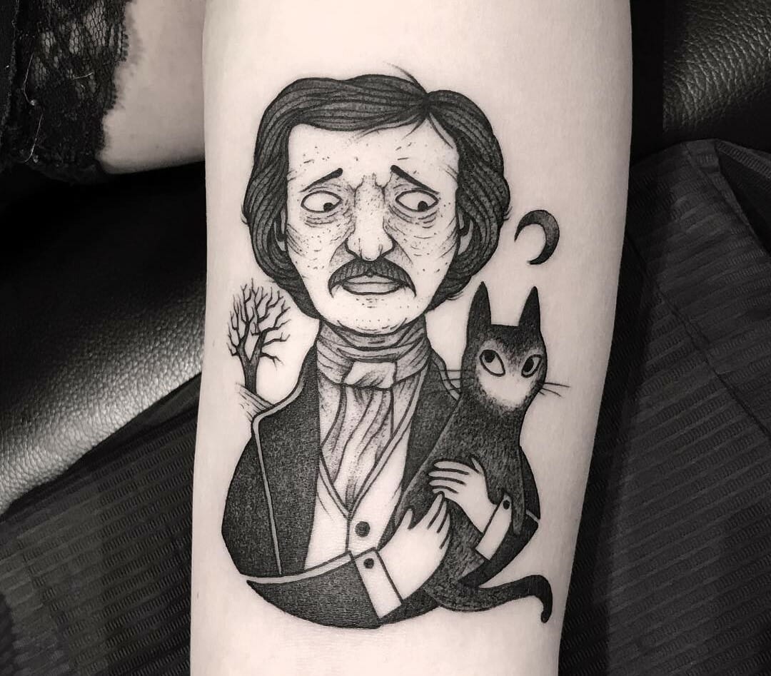 New Edgar Allan Poe tribute done by Ingrid Vetter at Nine Circles Tattoo  Switzerland The lower tattoo is a drawing orginally done by Franz Kafka   rtattoos