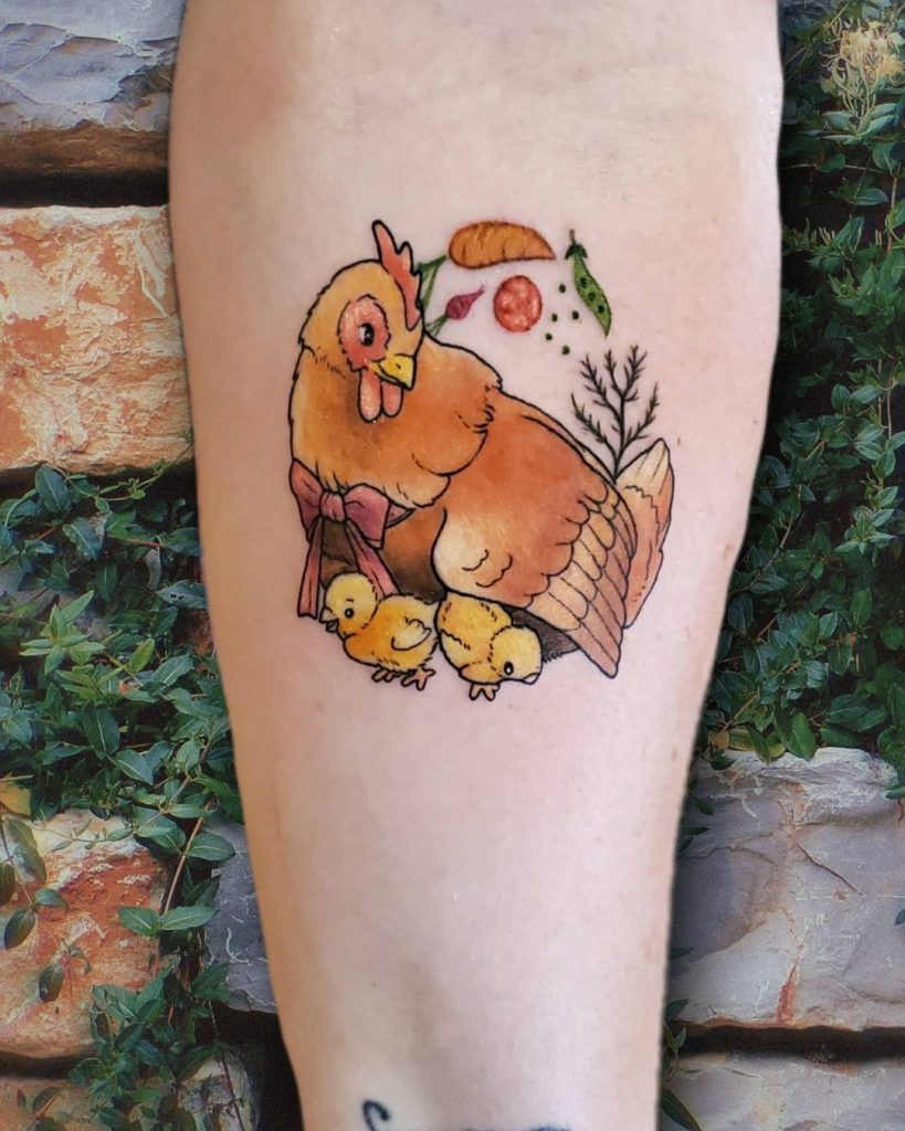 Endearing Chicken And Chicks Tattoo